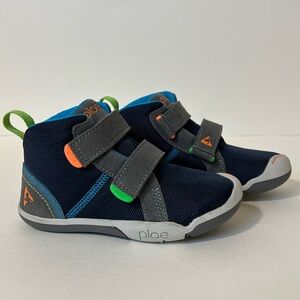 PLAE Kids Navy Sneakers with Gray Straps and Green & Orange Accents US 10.5
